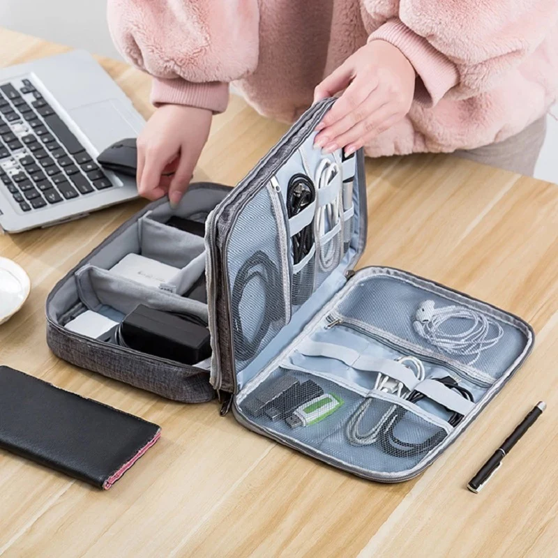 Eco-Friendly Gray Rectangular Cable Organizer Bag - Image 19