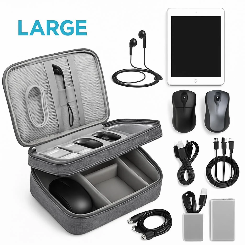 Eco-Friendly Gray Rectangular Cable Organizer Bag - Image 3