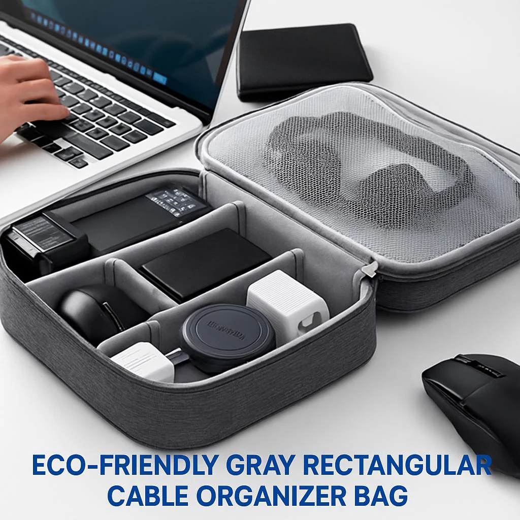 Eco-Friendly Gray Rectangular Cable Organizer Bag - Image 7