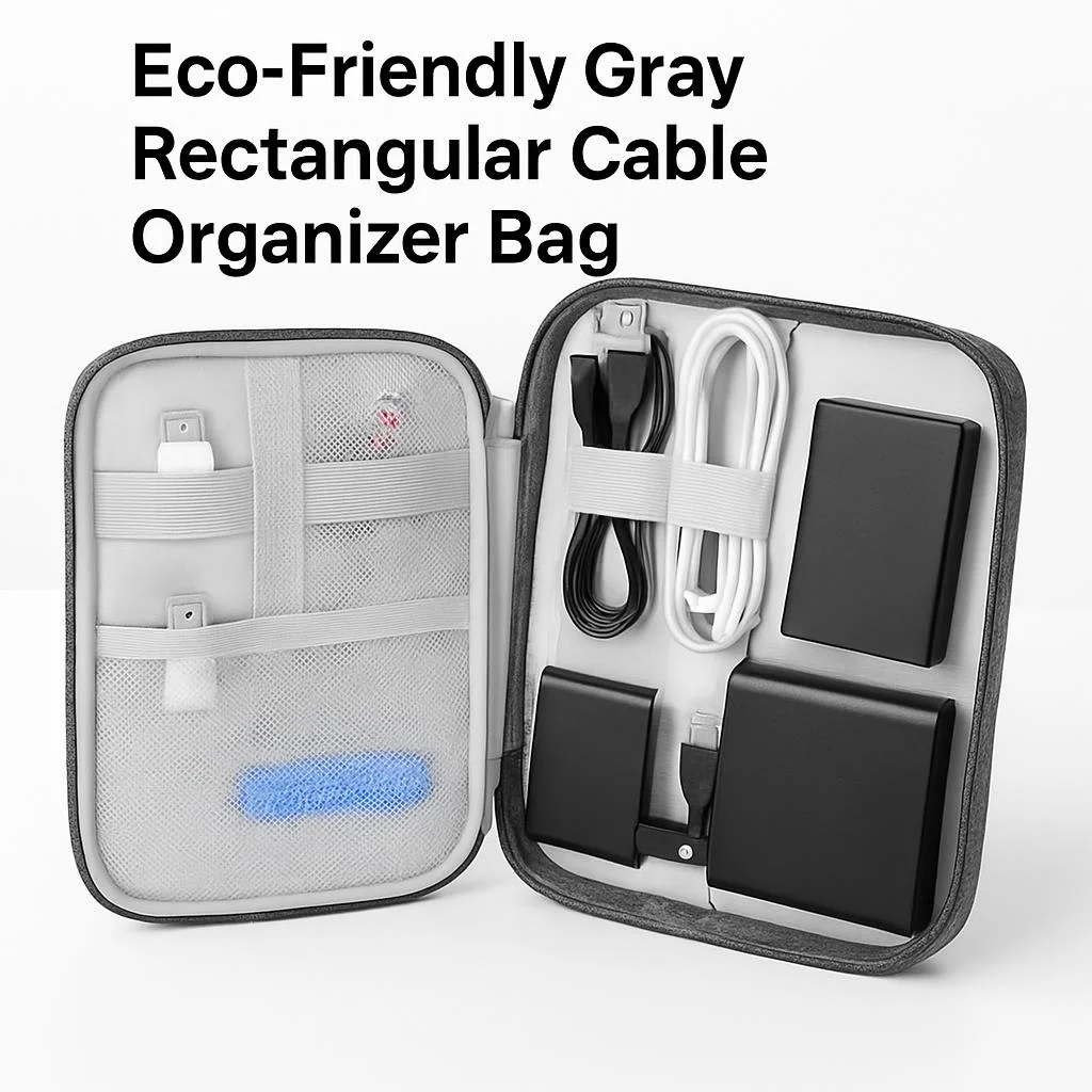 Eco-Friendly Gray Rectangular Cable Organizer Bag - Image 8