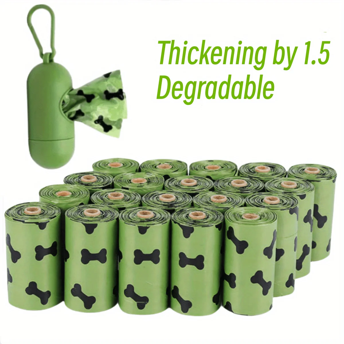 Eco-Friendly Degradable Pet Waste Bags with Dispenser - Green & Black - Image 15