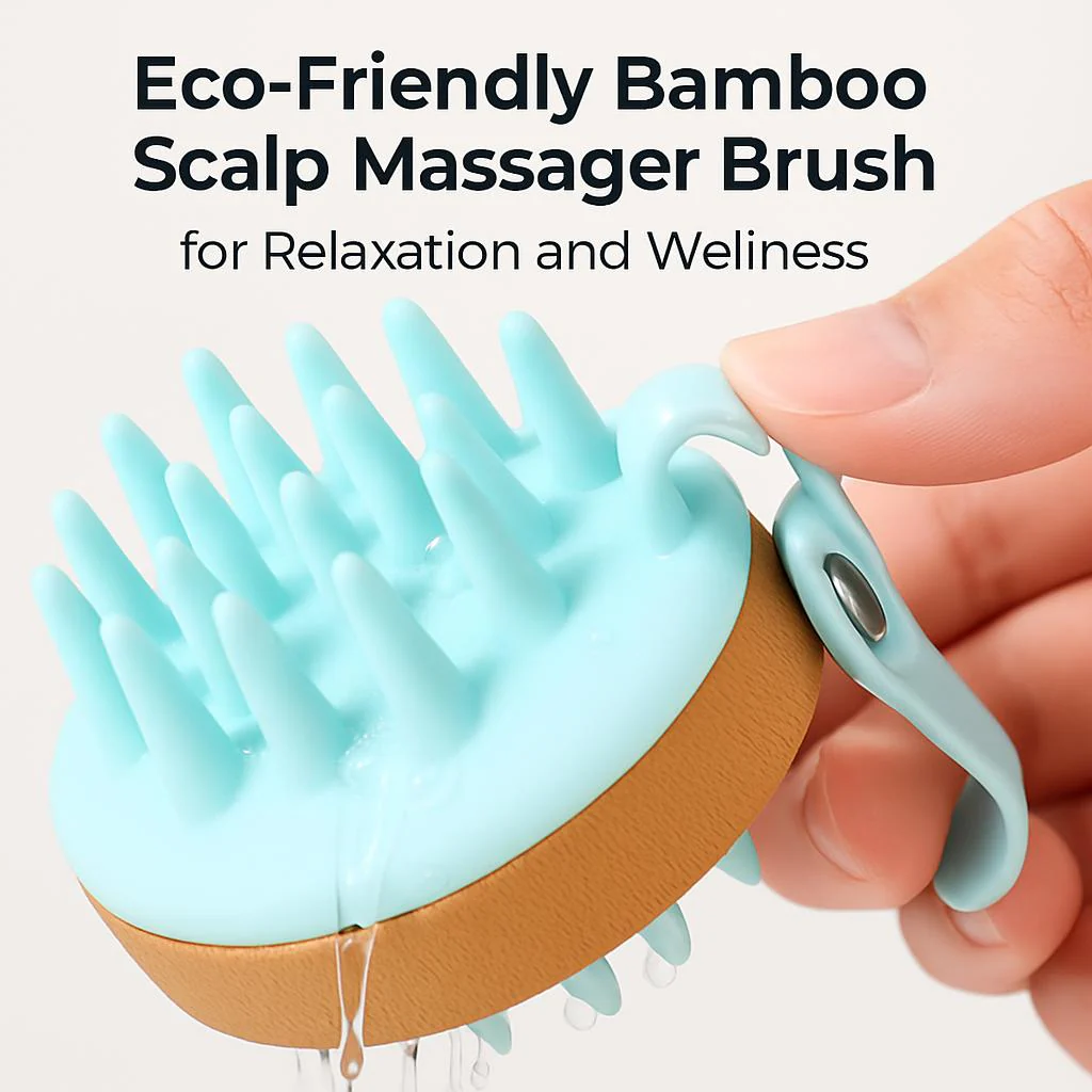 Eco-Friendly Bamboo Scalp Massager Brush for Relaxation and Wellness - Image 3