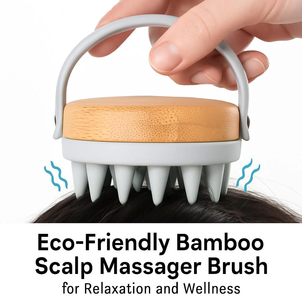 Eco-Friendly Bamboo Scalp Massager Brush for Relaxation and Wellness - Image 9