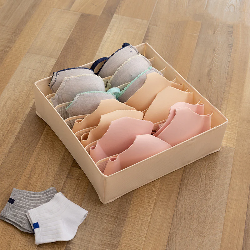 Organizer Box – Foldable 3-Grid Storage (Beige / Gray) - Image 5