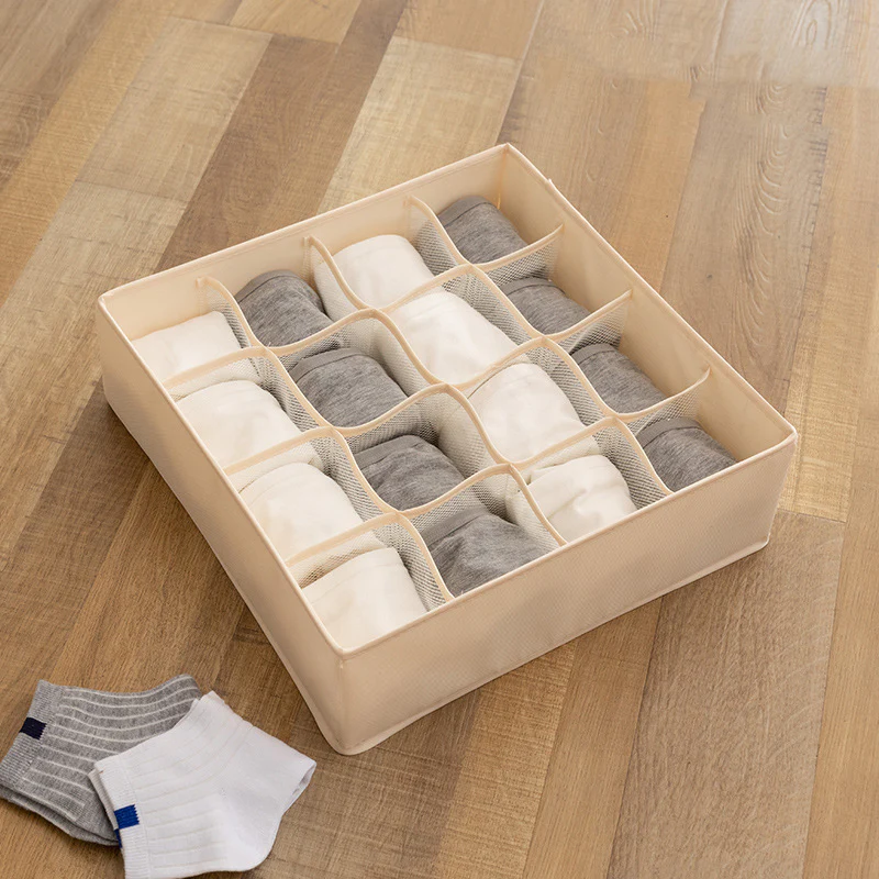 Organizer Box – Foldable 3-Grid Storage (Beige / Gray) - Image 6