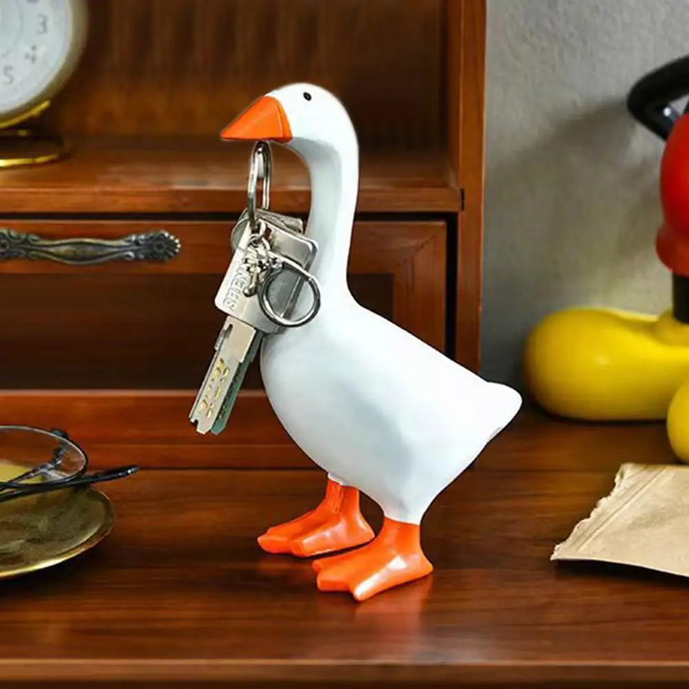 Figurines Goose Key Holder, Resin Goose Statue with Base for Key Hanger,Funny Keychain Hanging Rack for Home Office Table Decor - Image 10