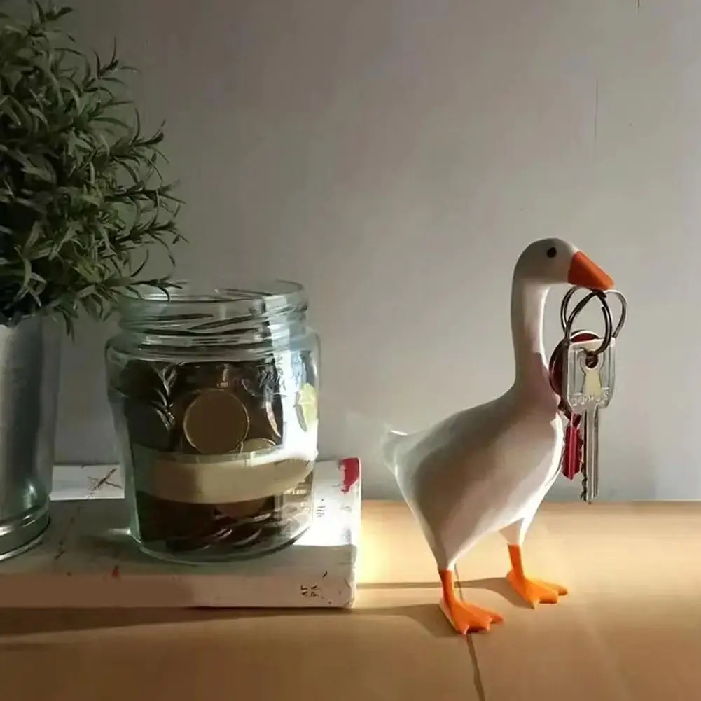 Figurines Goose Key Holder, Resin Goose Statue with Base for Key Hanger,Funny Keychain Hanging Rack for Home Office Table Decor - Image 13