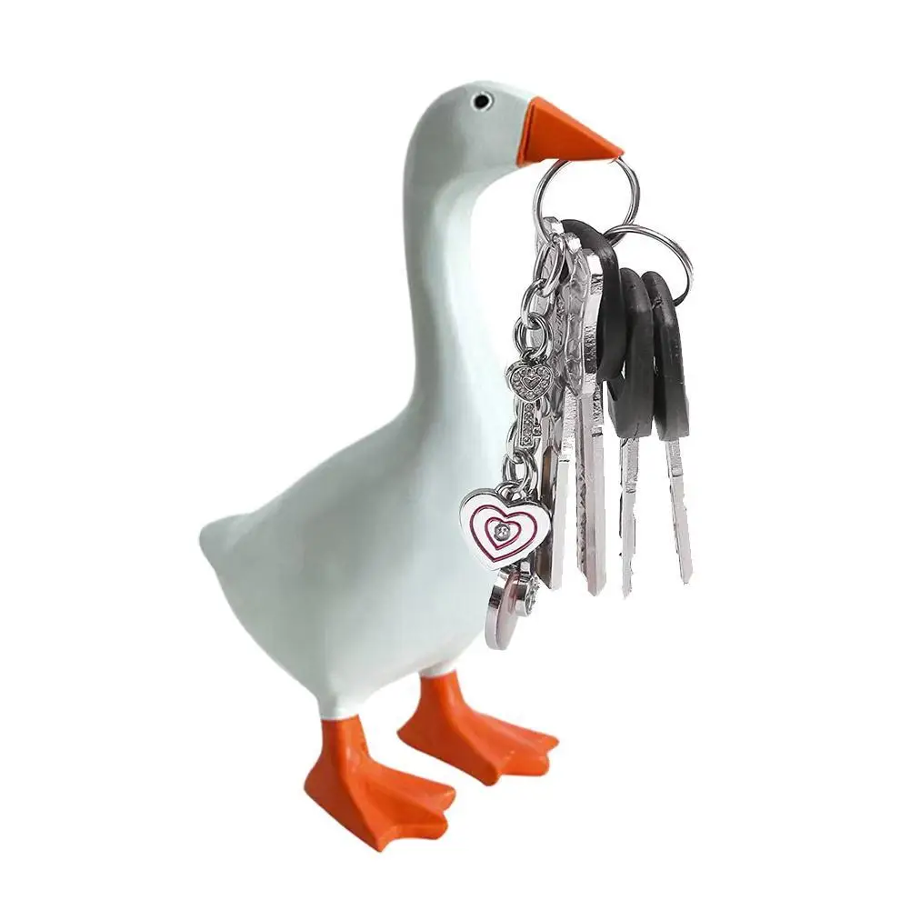 Figurines Goose Key Holder, Resin Goose Statue with Base for Key Hanger,Funny Keychain Hanging Rack for Home Office Table Decor - Image 14