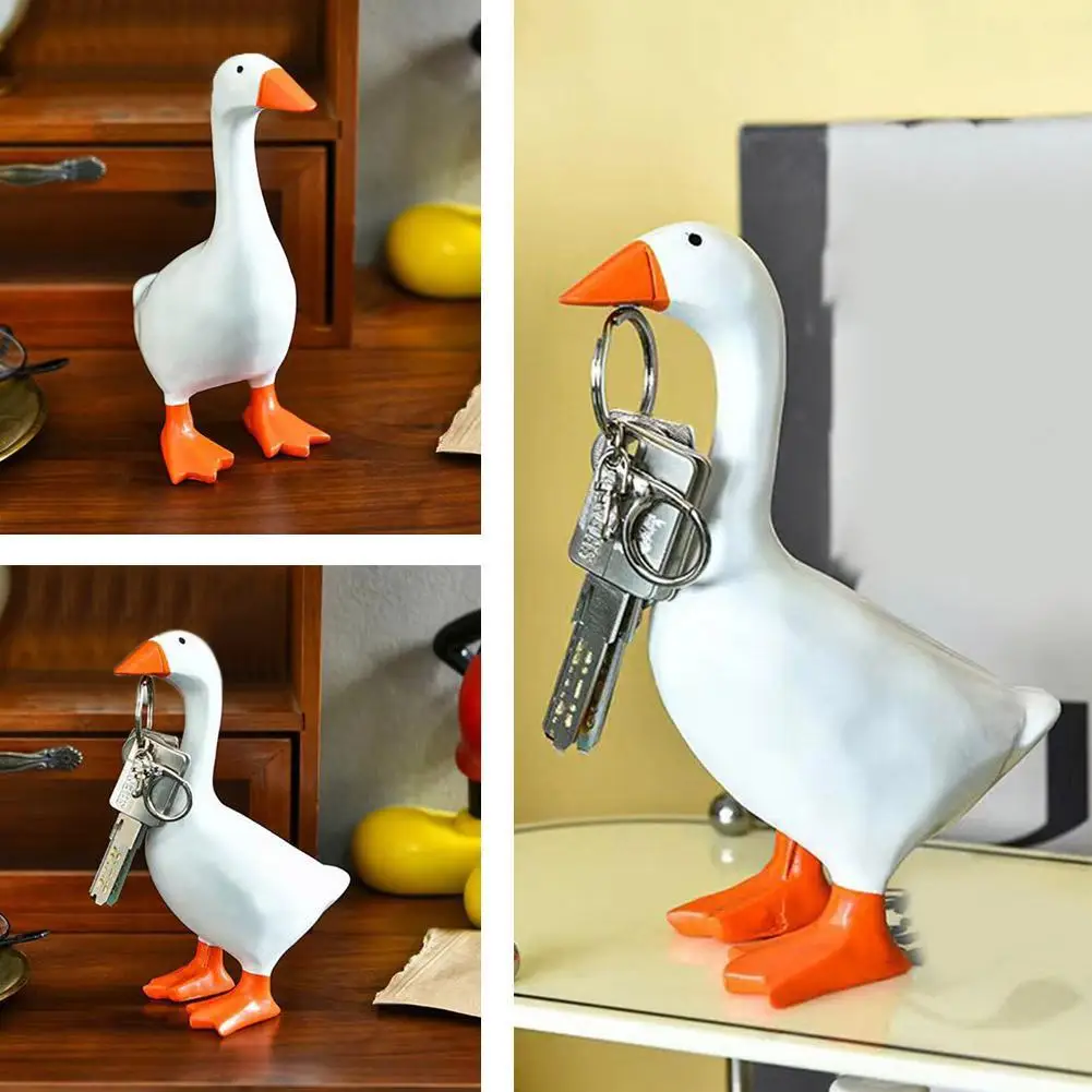 Figurines Goose Key Holder, Resin Goose Statue with Base for Key Hanger,Funny Keychain Hanging Rack for Home Office Table Decor - Image 15