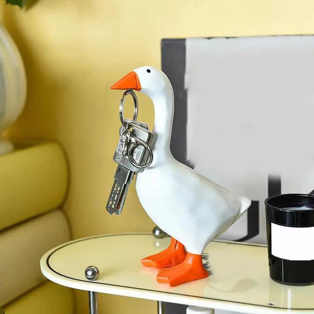 Figurines Goose Key Holder, Resin Goose Statue with Base for Key Hanger,Funny Keychain Hanging Rack for Home Office Table Decor - Image 5