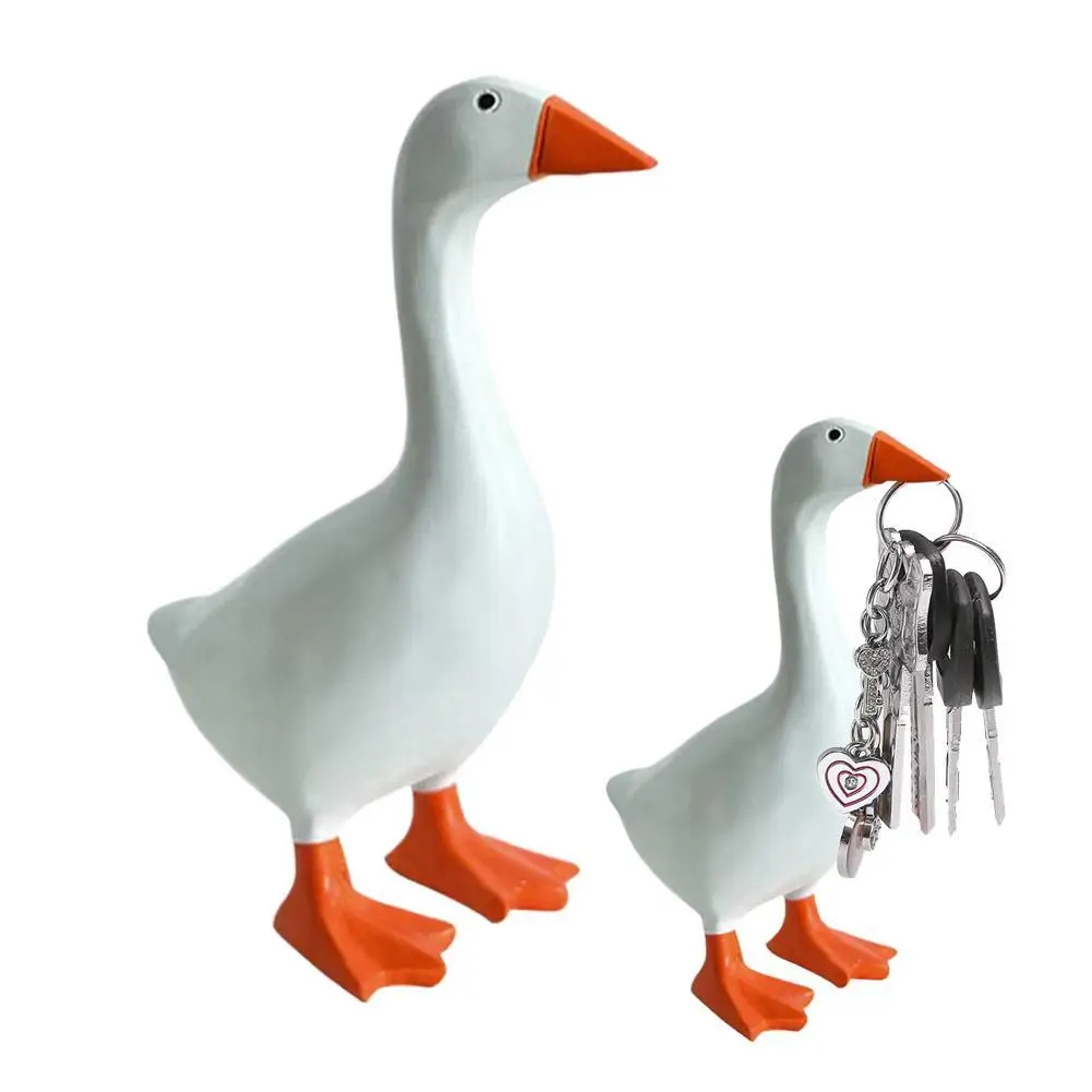 Figurines Goose Key Holder, Resin Goose Statue with Base for Key Hanger,Funny Keychain Hanging Rack for Home Office Table Decor - Image 6