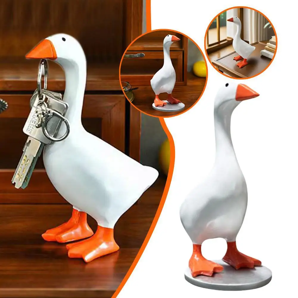 Figurines Goose Key Holder, Resin Goose Statue with Base for Key Hanger,Funny Keychain Hanging Rack for Home Office Table Decor - Image 8