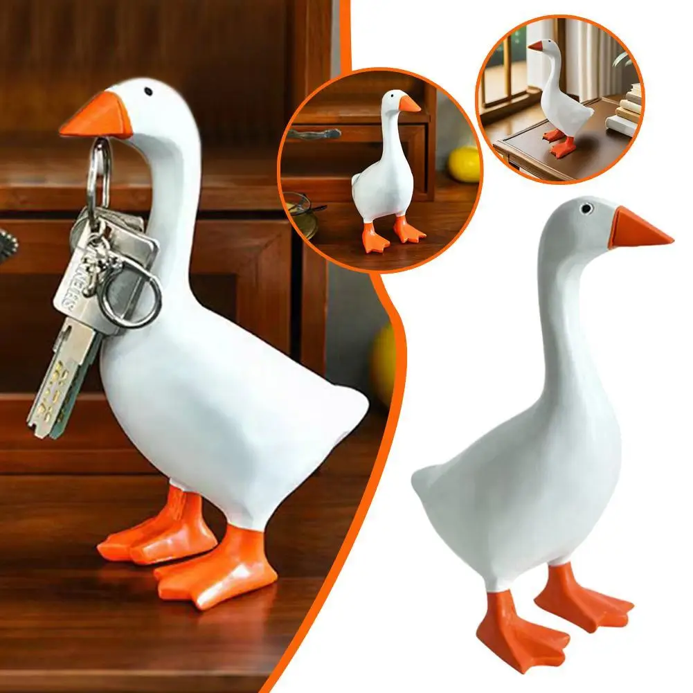 Figurines Goose Key Holder, Resin Goose Statue with Base for Key Hanger,Funny Keychain Hanging Rack for Home Office Table Decor - Image 9