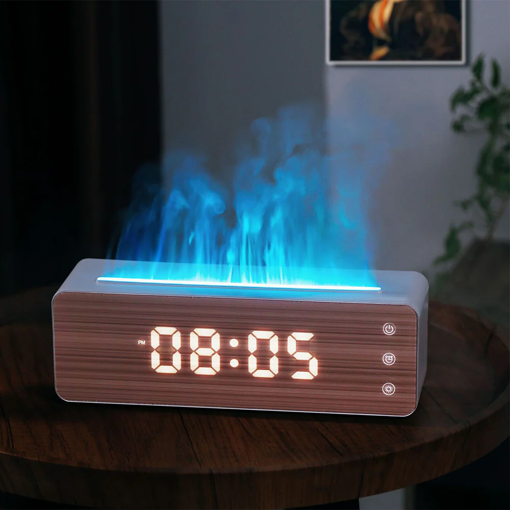 Flame Effect Aromatherapy Humidifier with Clock Display - Image 11