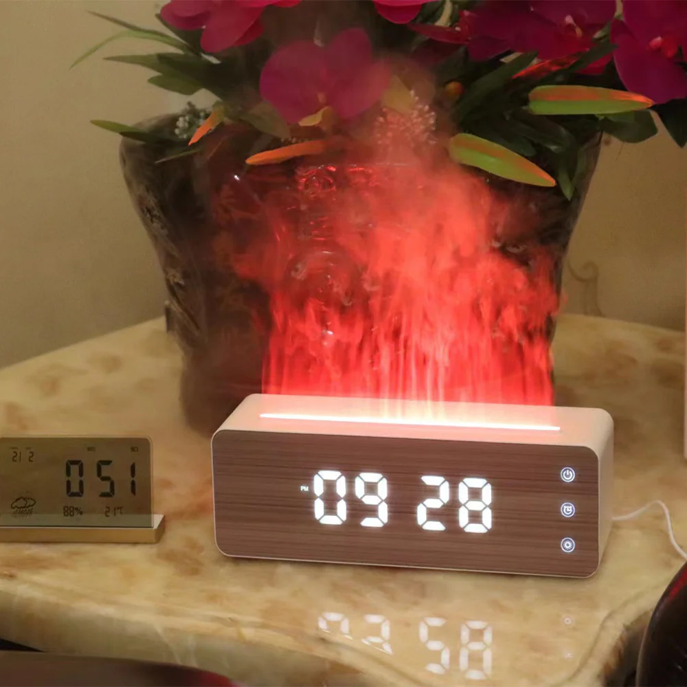 Flame Effect Aromatherapy Humidifier with Clock Display - Image 13