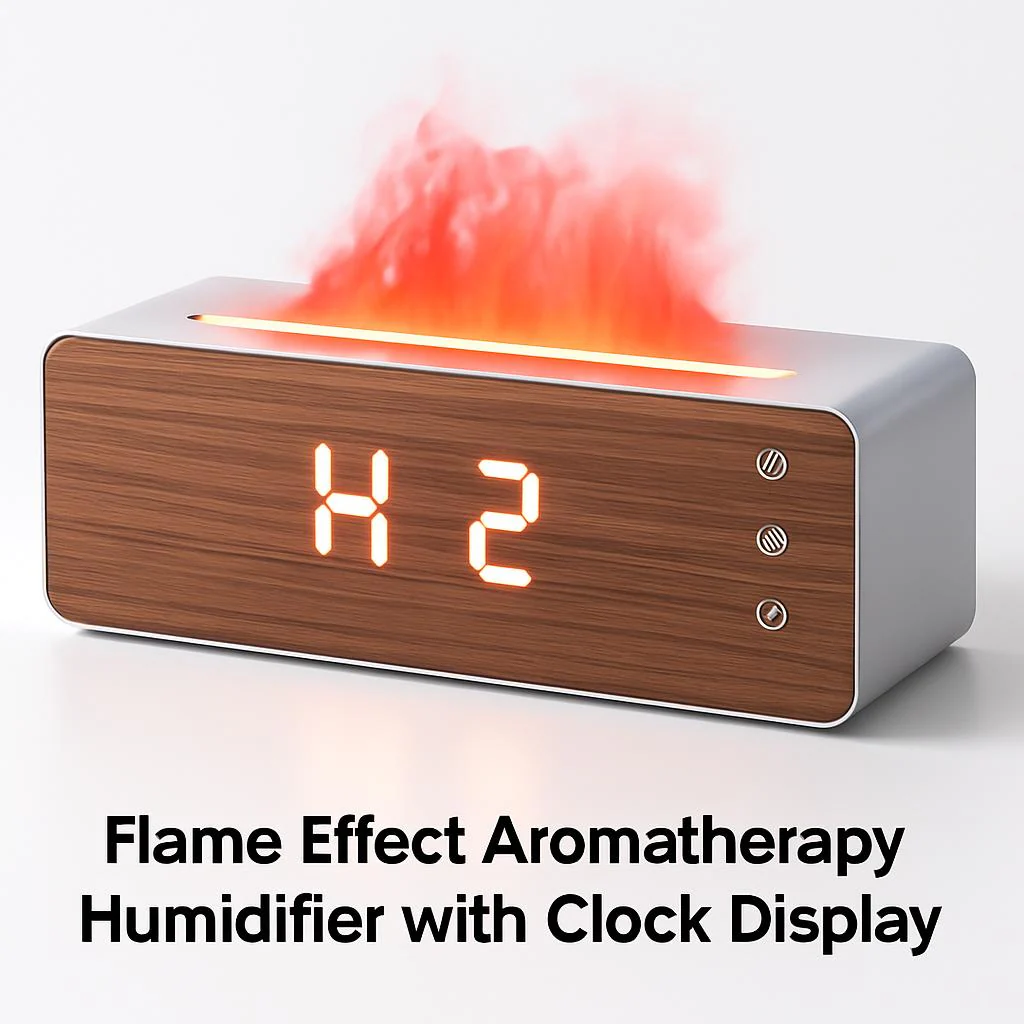 Flame Effect Aromatherapy Humidifier with Clock Display - Image 3