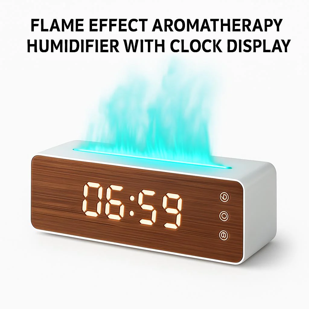 Flame Effect Aromatherapy Humidifier with Clock Display - Image 4