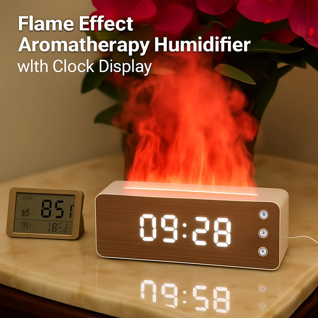 Flame Effect Aromatherapy Humidifier with Clock Display - Image 7