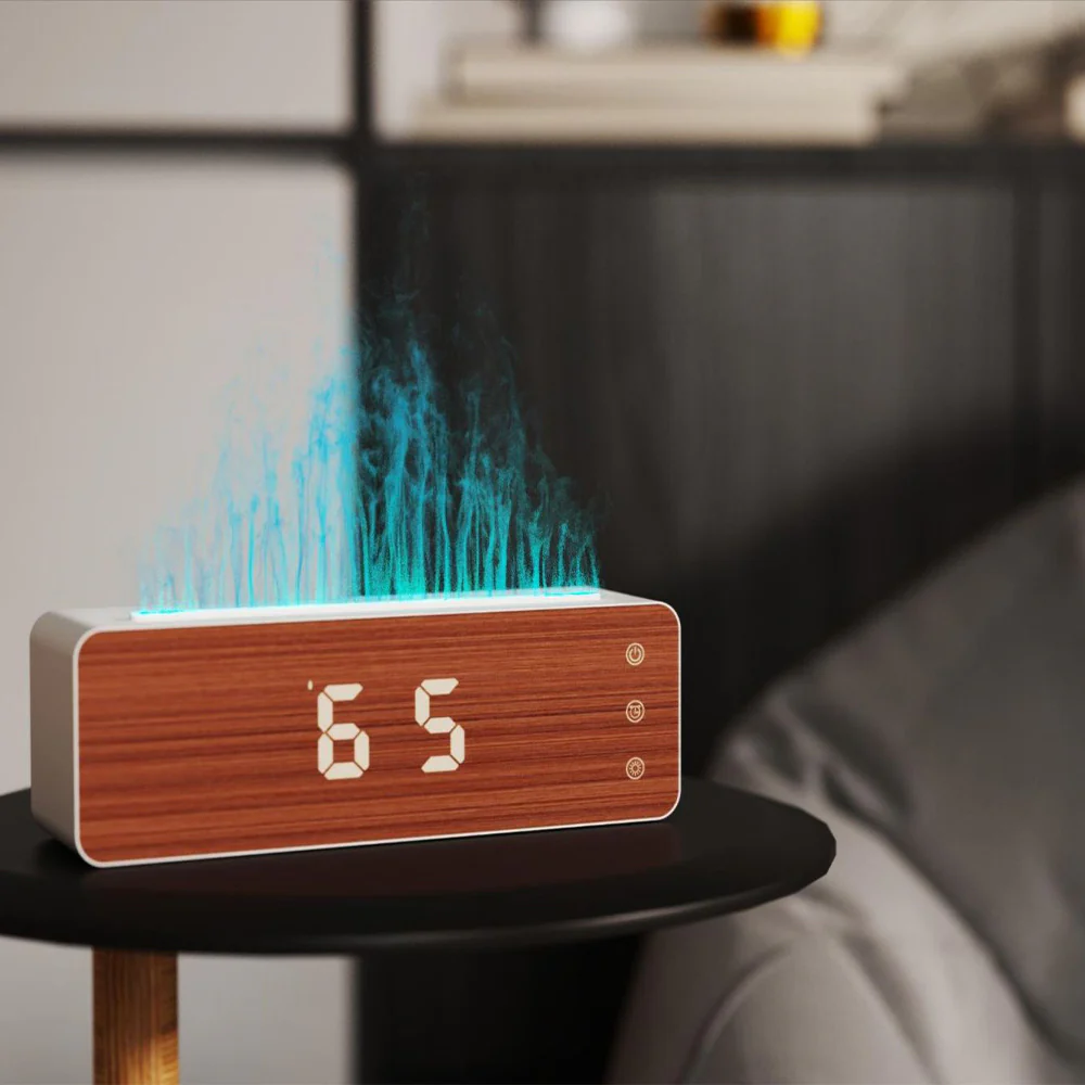 Flame Effect Aromatherapy Humidifier with Clock Display - Image 8