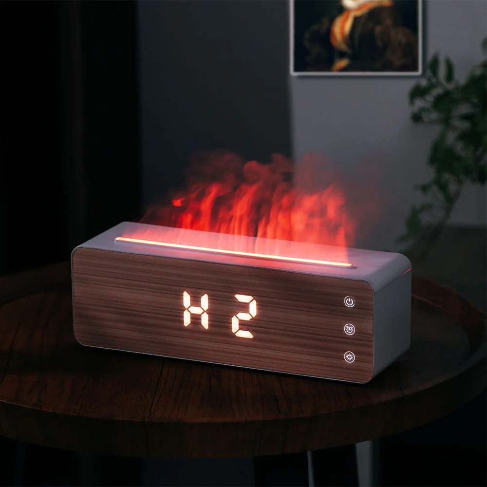 Flame Effect Aromatherapy Humidifier with Clock Display - Image 9