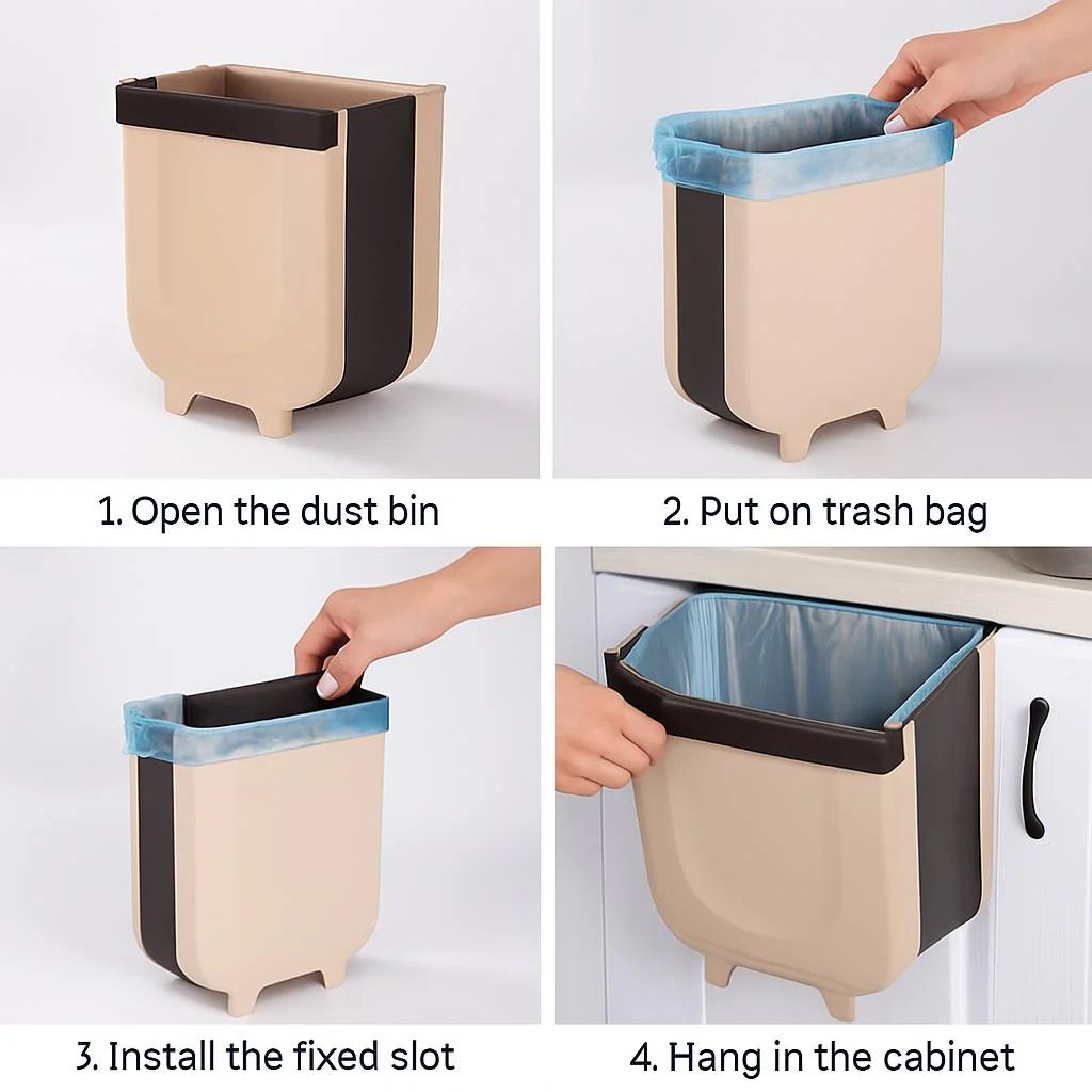 Collapsible Hanging Trash Bin for Kitchen Cabinets - Space-Saving & Eco-Friendly - Image 6