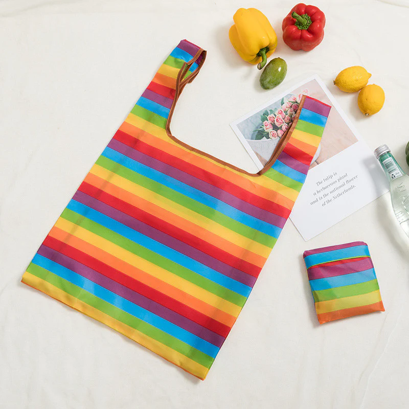 Eco-Friendly Waterproof Folding Shopping Bag - Rainbow Stripes - Image 9