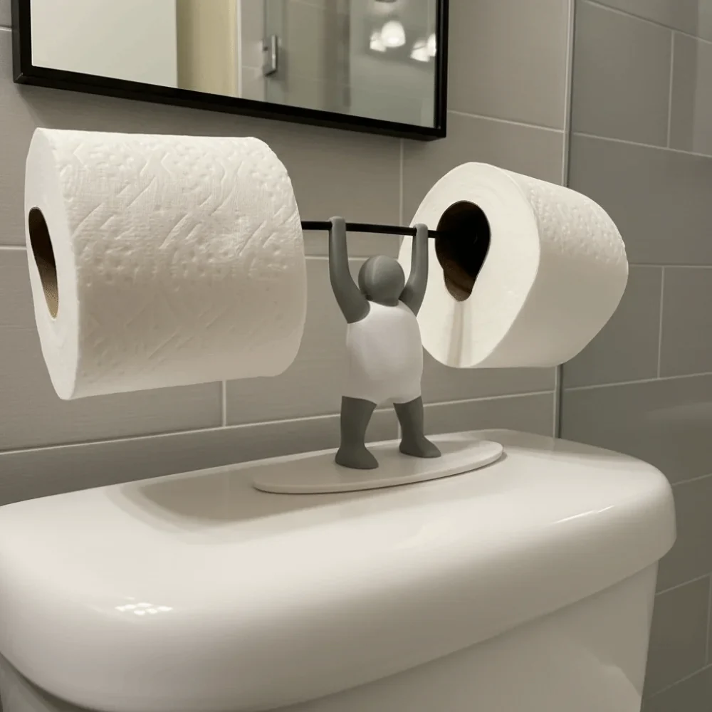 Funny Weightlifter Toilet Roll Holder Space Saving Plastic 3D Printed Toilet Paper Rack Fitness Themed - Image 3