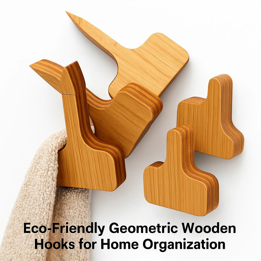 Eco-Friendly Geometric Wooden Hooks for Home Organization - Image 3