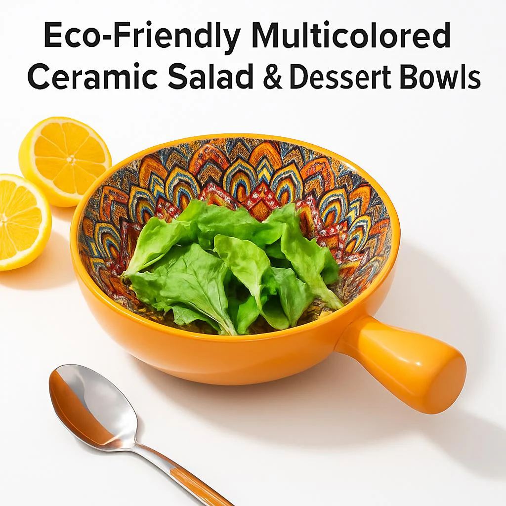 Eco-Friendly Multicolored Ceramic Salad & Dessert Bowls - Image 3