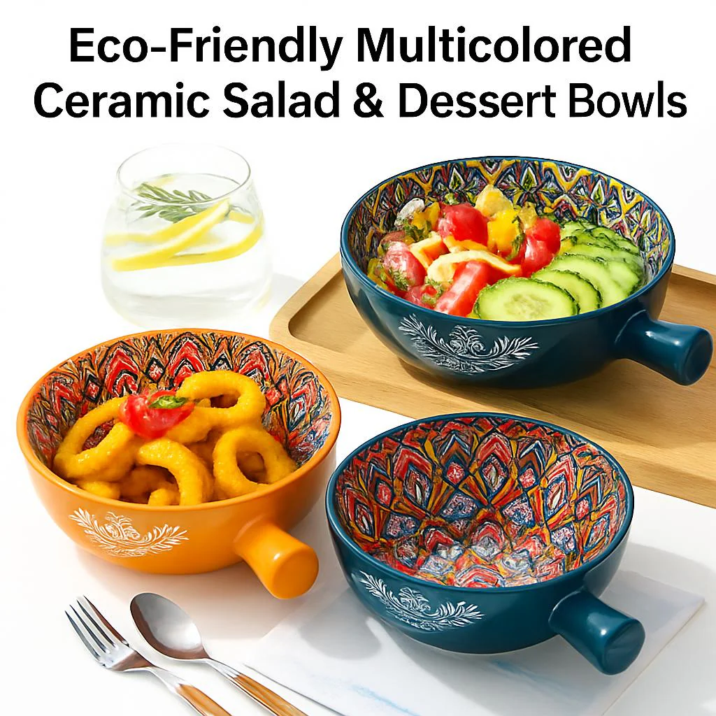 Eco-Friendly Multicolored Ceramic Salad & Dessert Bowls - Image 4