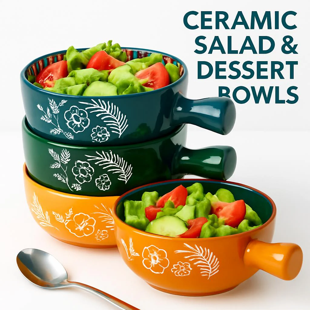 Eco-Friendly Multicolored Ceramic Salad & Dessert Bowls - Image 5
