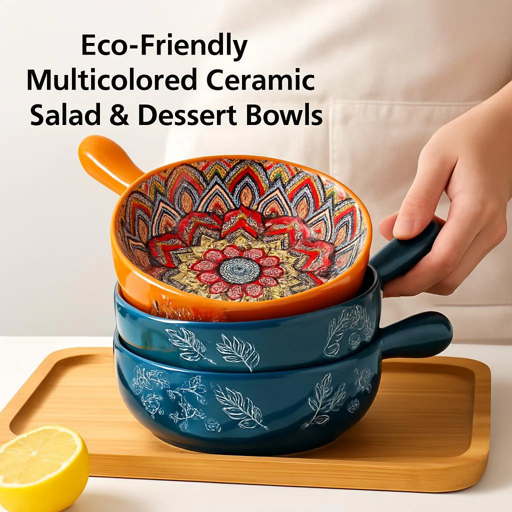 Eco-Friendly Multicolored Ceramic Salad & Dessert Bowls - Image 6