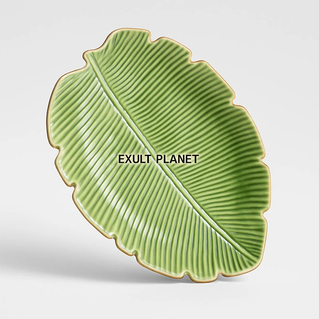 Eco-Friendly Leaf-Shaped Ceramic Serving Plates - Green Natural Design - Image 4