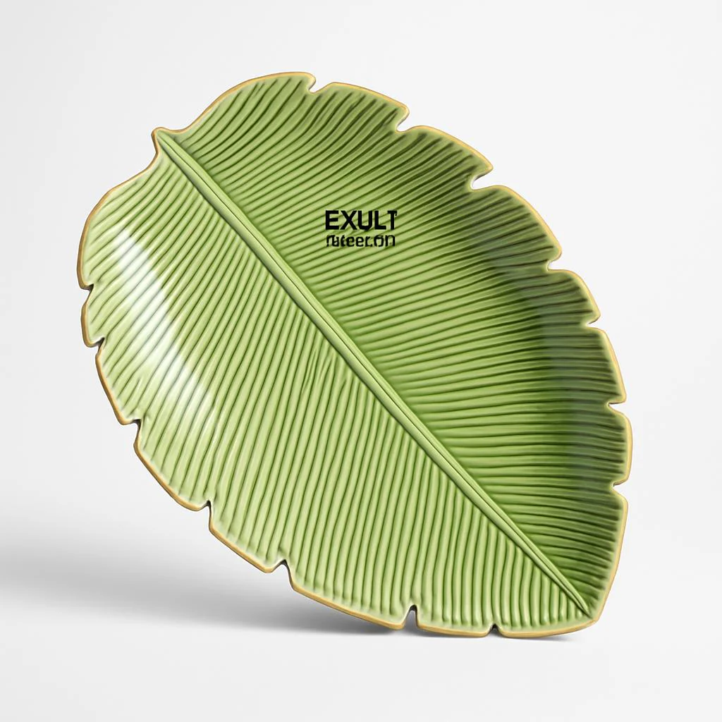 Eco-Friendly Leaf-Shaped Ceramic Serving Plates - Green Natural Design - Image 5