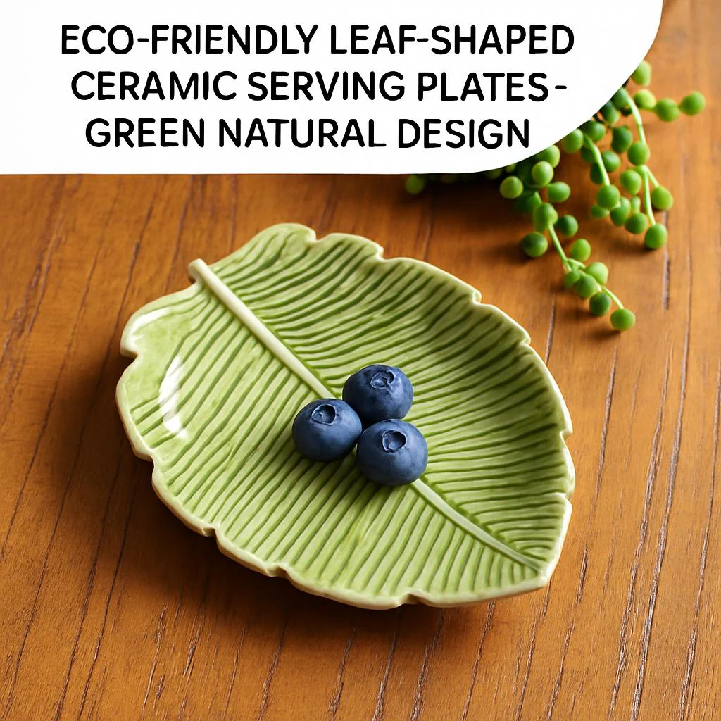 Eco-Friendly Leaf-Shaped Ceramic Serving Plates - Green Natural Design - Image 6
