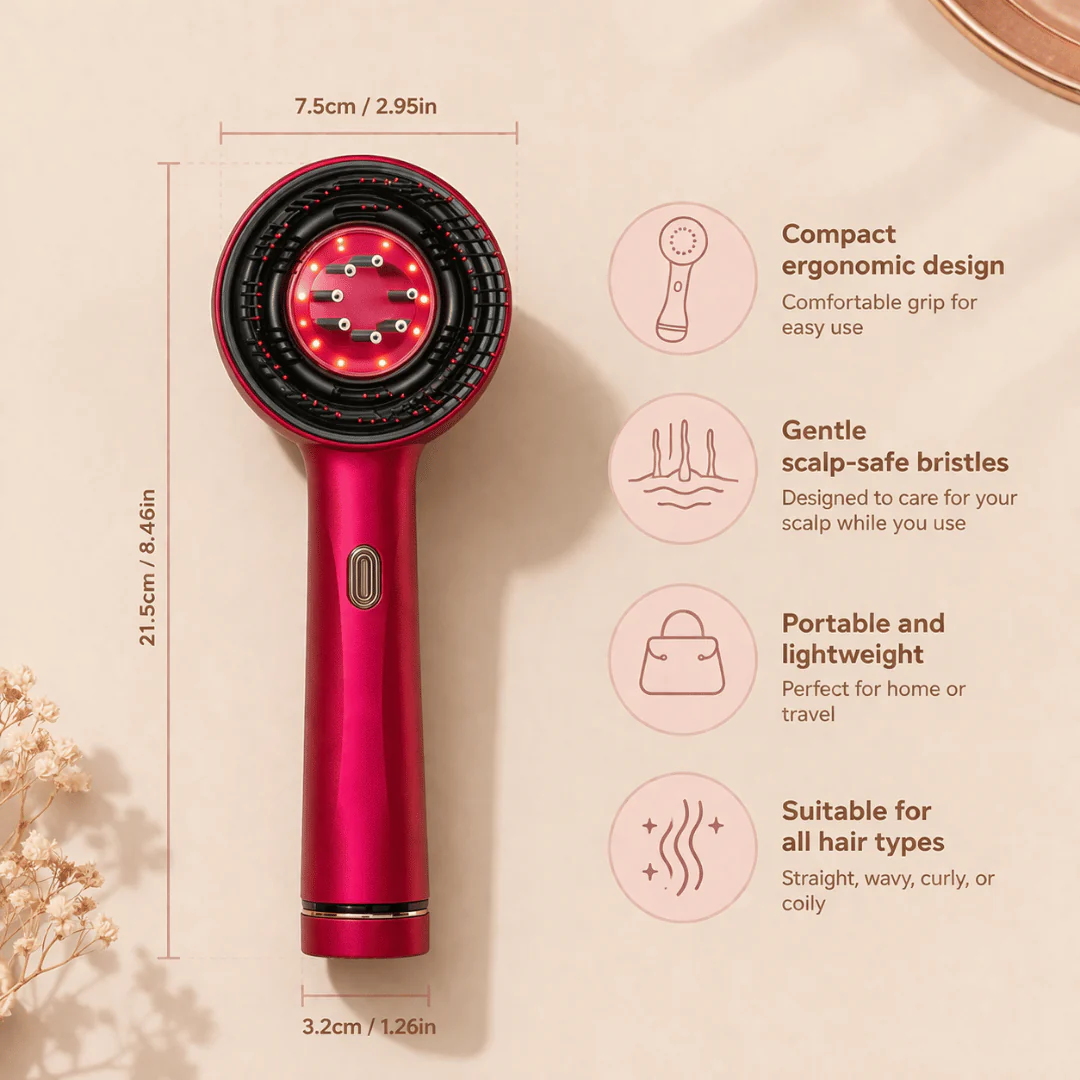 HairBella Blossom™ 3-in-1 Red Light Therapy Hair Brush - Image 5