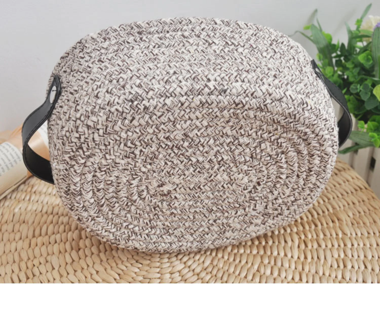 Eco-Friendly Woven Fabric Storage Baskets - Cream, Gray, Black - Image 20