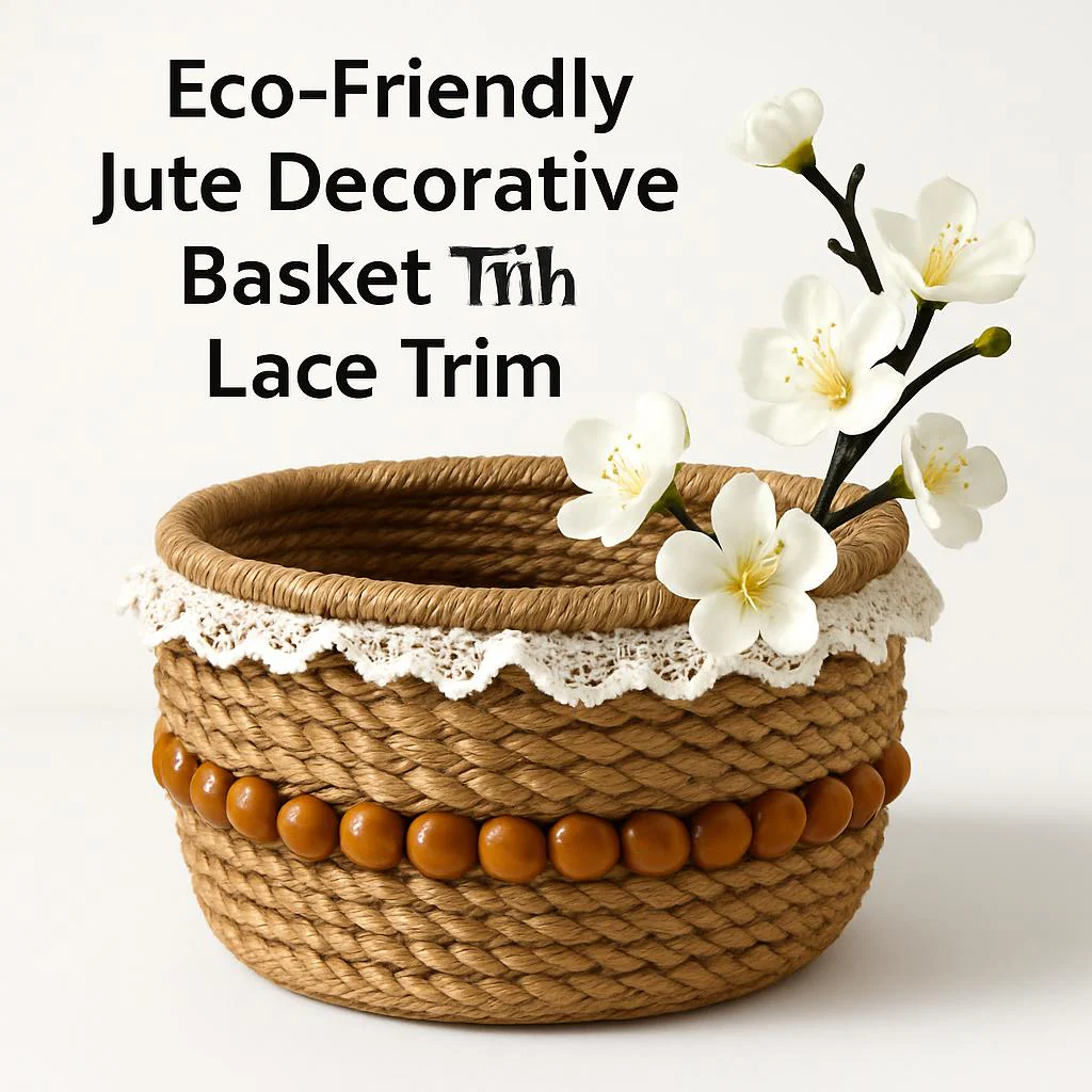 Eco-Friendly Jute Decorative Basket with Lace Trim - Image 2