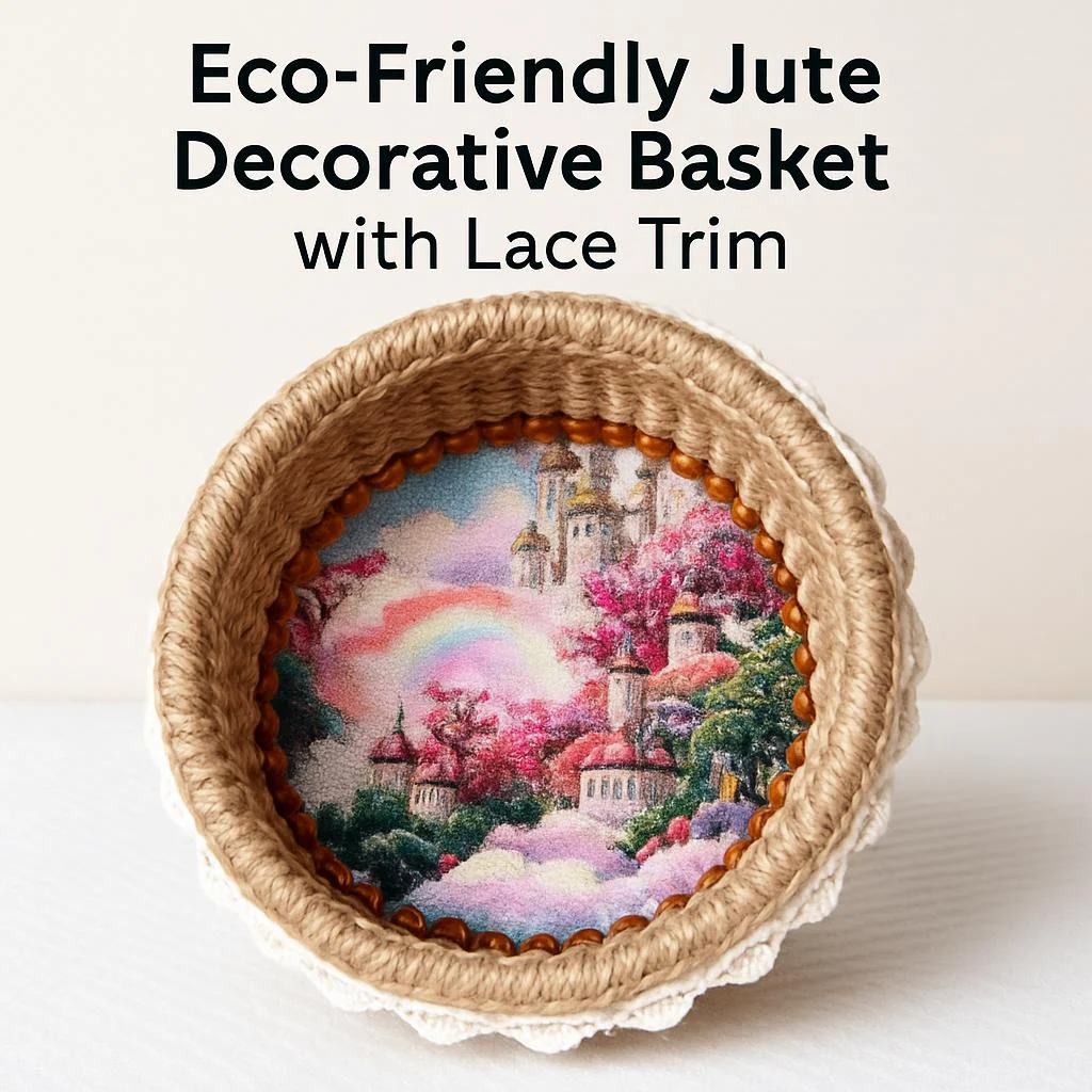 Eco-Friendly Jute Decorative Basket with Lace Trim - Image 4