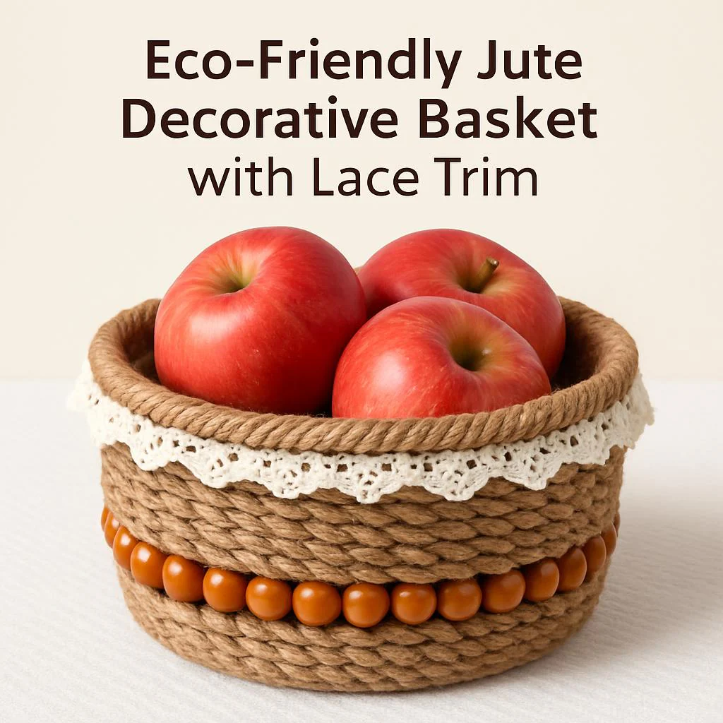 Eco-Friendly Jute Decorative Basket with Lace Trim - Image 6