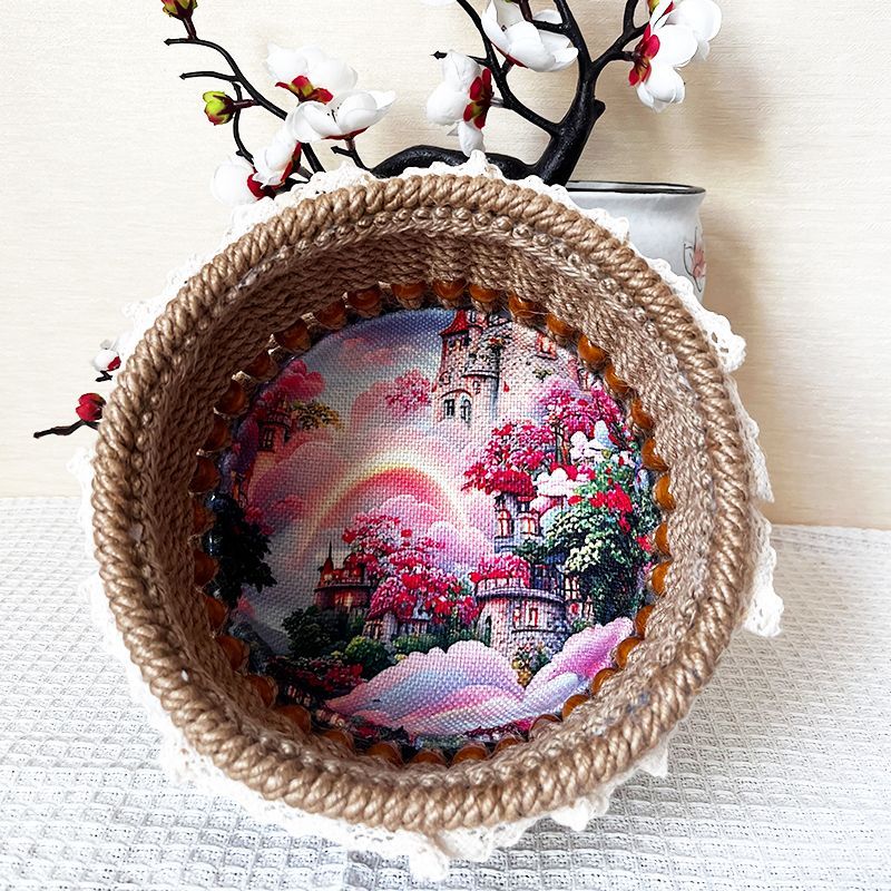 Eco-Friendly Jute Decorative Basket with Lace Trim - Image 9