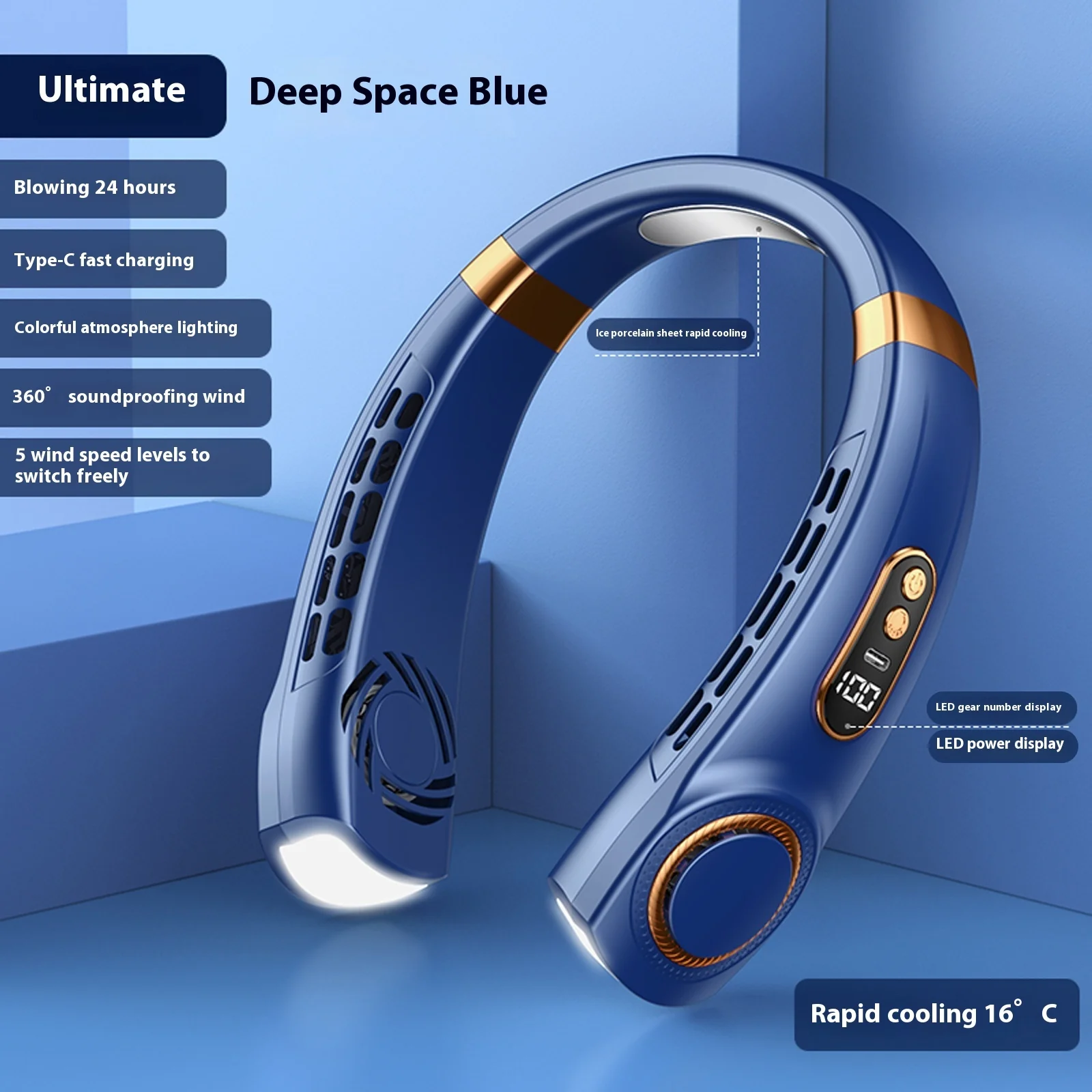 Eco-Friendly Portable Neck Fan - Hands-Free Cooling with Rechargeable Battery - Image 14