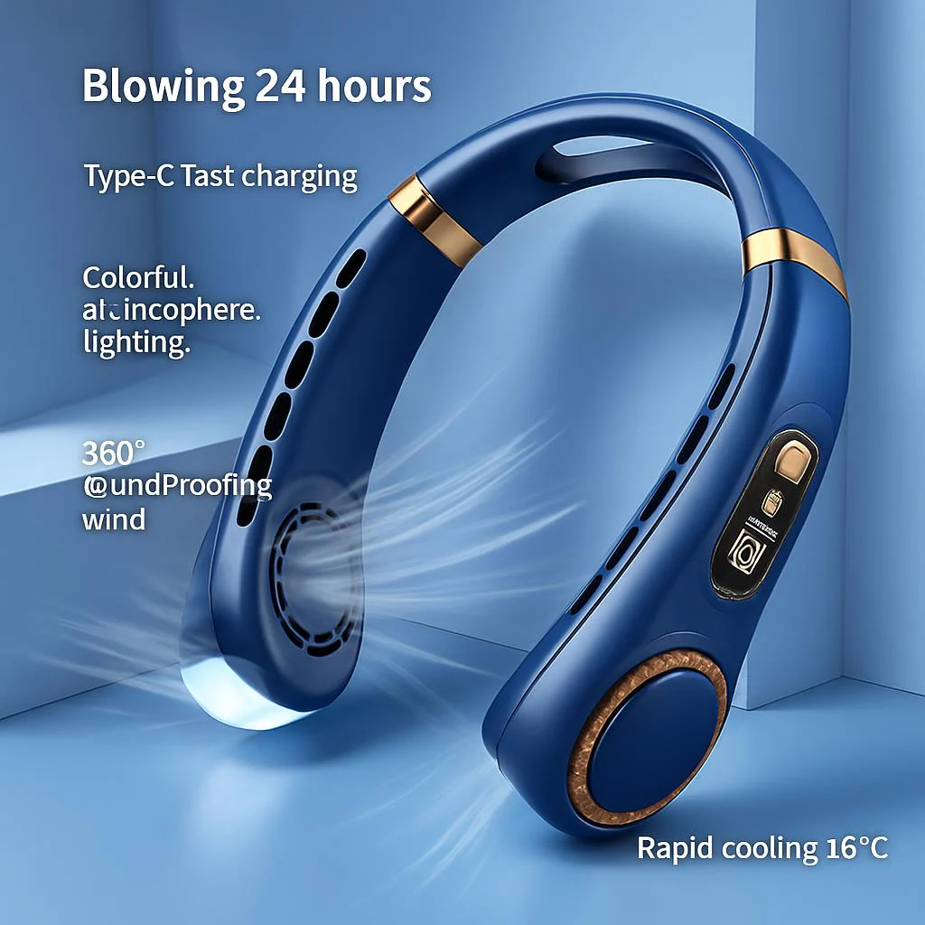 Eco-Friendly Portable Neck Fan - Hands-Free Cooling with Rechargeable Battery - Image 4