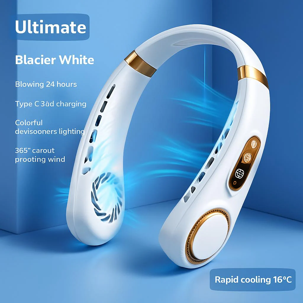 Eco-Friendly Portable Neck Fan - Hands-Free Cooling with Rechargeable Battery - Image 6