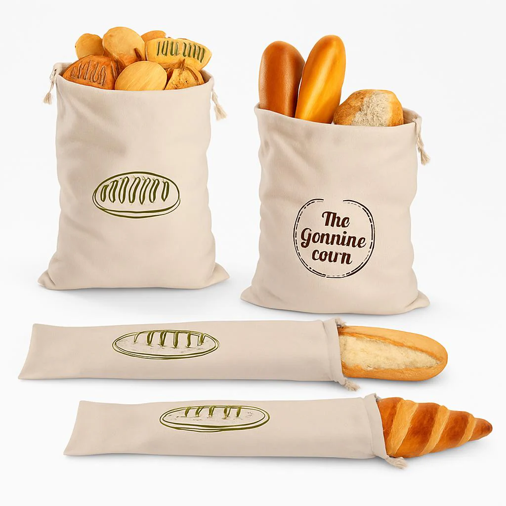 Eco-Friendly Reusable Bread Bags - Natural Beige Cotton with Drawstring - Image 2