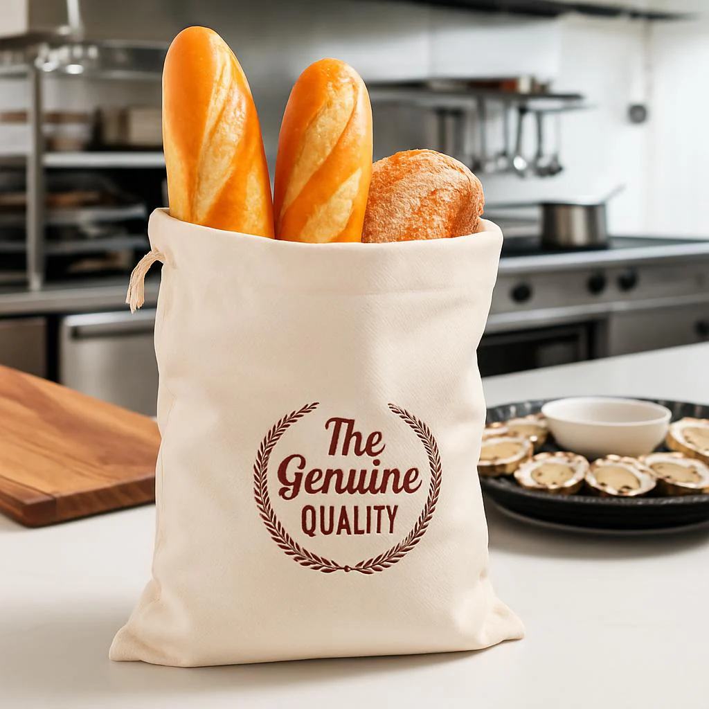 Eco-Friendly Reusable Bread Bags - Natural Beige Cotton with Drawstring - Image 3
