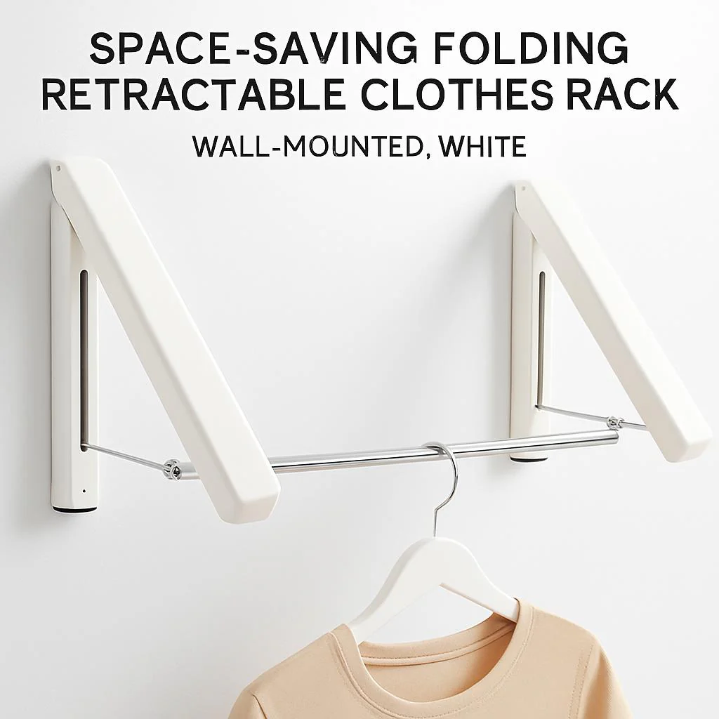 Space-Saving Folding Retractable Clothes Rack - Wall-Mounted, White - Image 13