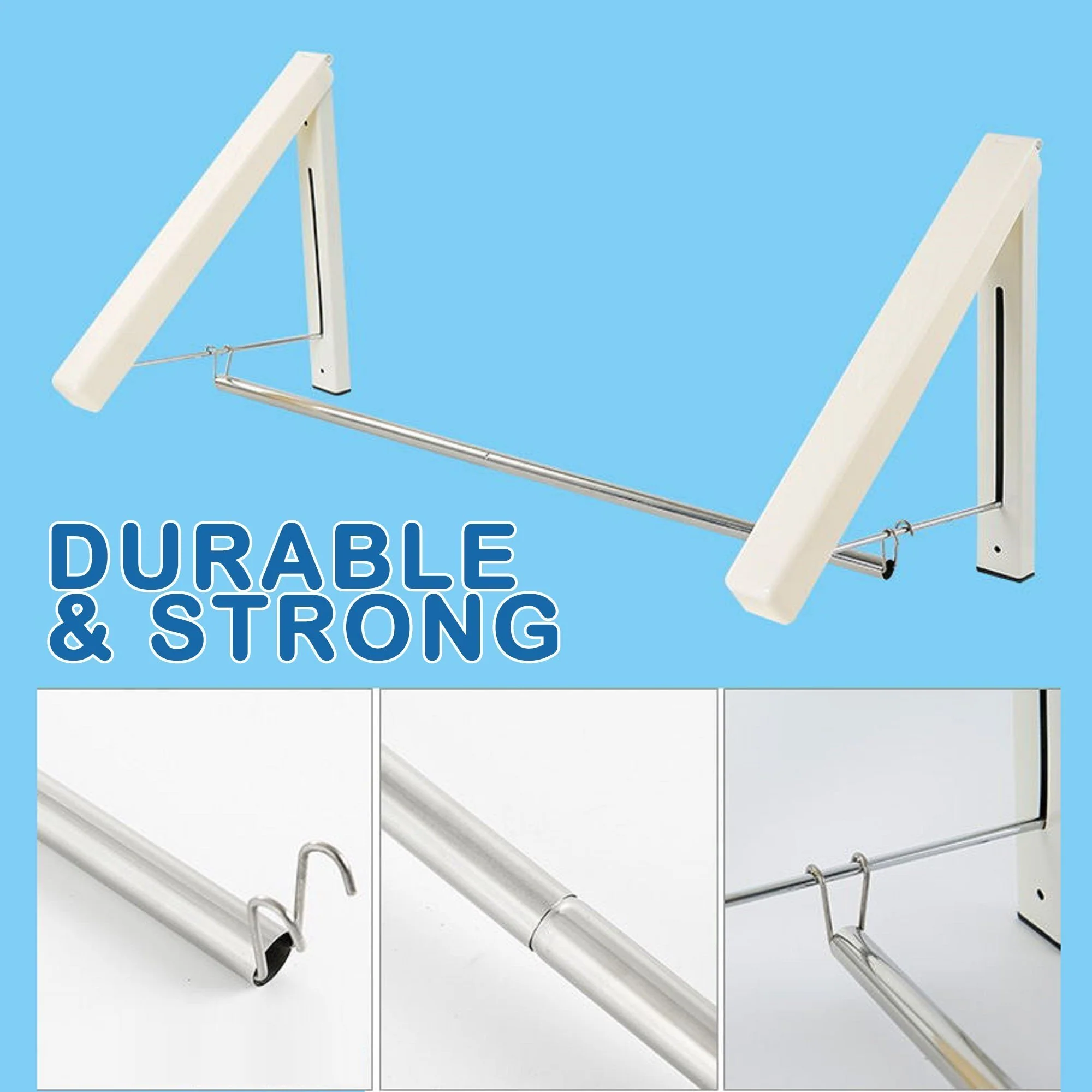 Space-Saving Folding Retractable Clothes Rack - Wall-Mounted, White - Image 20