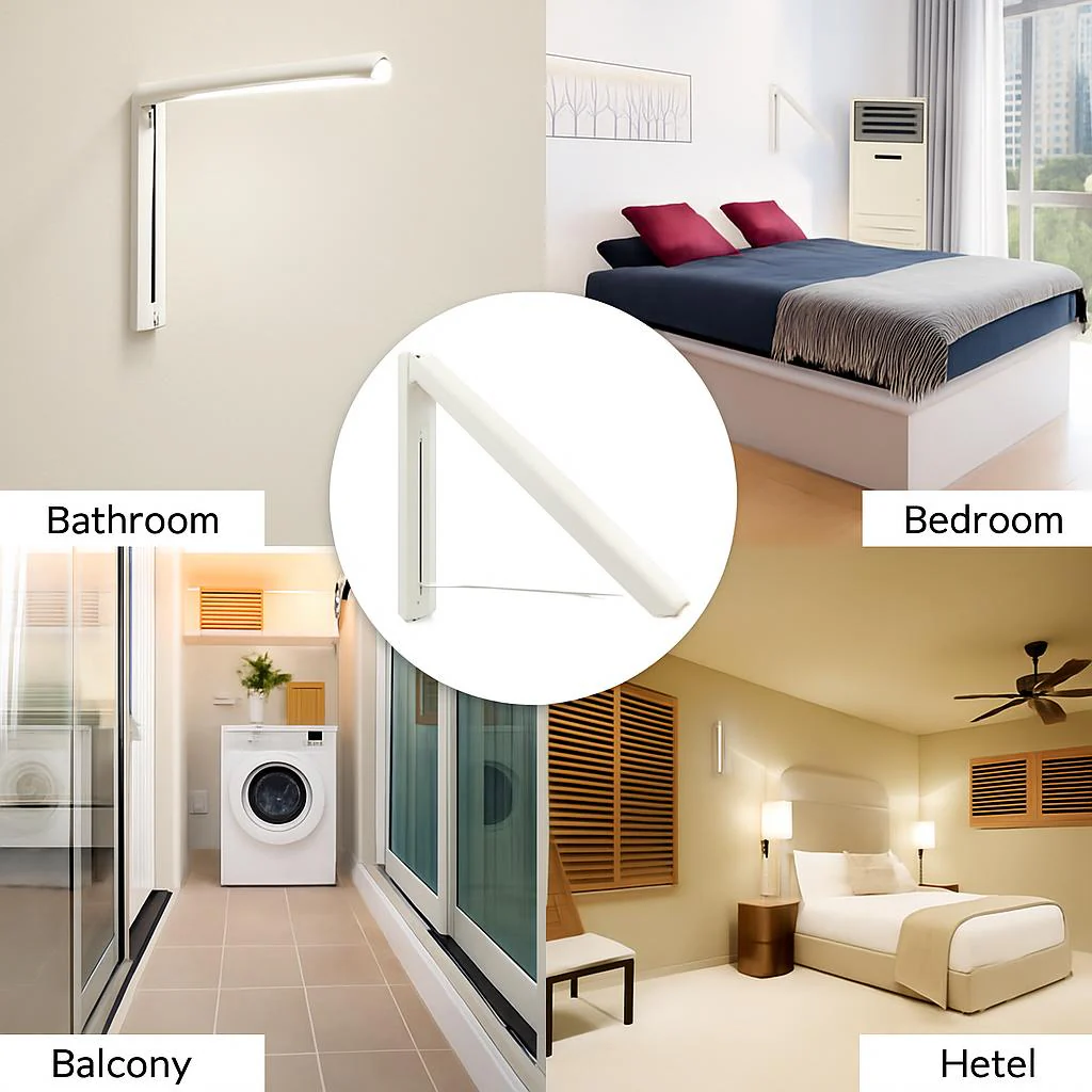 Space-Saving Folding Retractable Clothes Rack - Wall-Mounted, White - Image 5