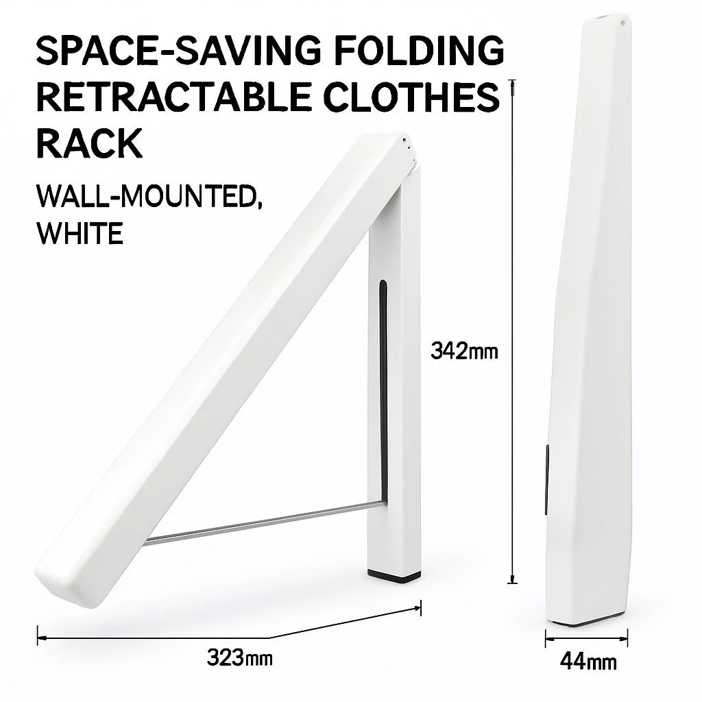 Space-Saving Folding Retractable Clothes Rack - Wall-Mounted, White - Image 7